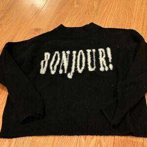 a new day Black and White 'Bonjour!' Sweater